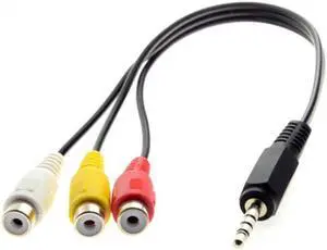 JAENFONG 1/8" Male Stereo Car AUX to 3 RCA AV Female Cord Audio Video Composite Cable 20cm