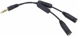 JAENFONG Black 3.5mm Stereo Male to Double 3.5mm Female Audio Headphone Y Splitter Cable with Volume Switch