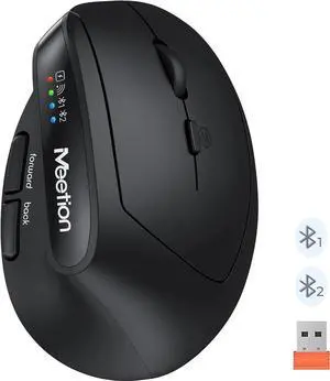 AUTYUE Ergonomic Mouse, Wireless Mouse, Bluetooth Vertical Rechargeable Mice, 4 Adjustable DPI 800-2400, Bluetooth 5.2+5.2+USB WirelessMouse for Windows/Mac Laptop/PC/Desktop/Computer/iPad - Black