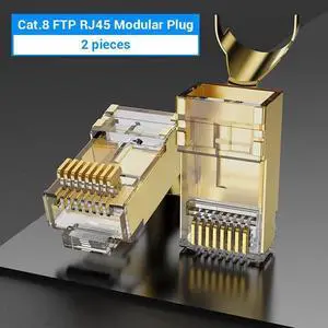 JAENFONG RJ45 Connector Cat8 RJ45 8P8C Modular Ethernet Cable Cat 8 FTP Head Plug Gold Plated RJ45 Crimp Network Connerctor Cat8 2PCS