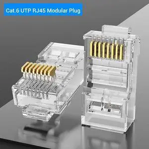 JAENFONG Cat6 RJ45 Connector Cat 6 UTP 8P8C Modular Ethernet Cable Head Plug Gold-plated for Network RJ 45 Crimper Connectors 10PCS