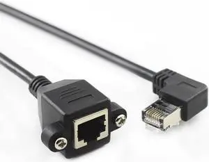 JAENFONG Angled 90 Degree 8P8C FTP STP UTP Cat6 Male to Female Lan Ethernet Network Extension Cable with Panel Mount Holes