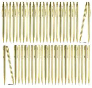Retractable Gold llic Slim Ballpoint Pen Set, 50Pcs, For Wedding Favors & Home Office Black Ink, 1.0Mm Tip
