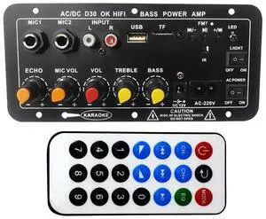 12V 220V Karaoke Amplifier Dual Microphone Bluetooth-Compatible Stereo Sound Amp Subwoofer Car Stereo Amplifier Board