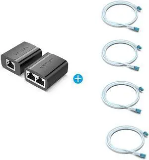 JAENFONG RJ45 Splitter Connector Adapter 1 to 2 Ways Ethernet Splitter Coupler Contact Modular Plug Connect Laptop With 4PCS Cat5e Ethernet Cable 3.28ft
