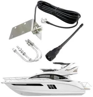 156-163Mhz VHF Marine Antenna with 5M/16.4ft RG-58 Cable Rubber Waterproof Mast Aerial L Shape Bracket Boat Antenna for Boat 156-163Mhz VHF Marine Antenna with 5M/16.4ft RG-58 Cable Rubber Waterproof Mast Aerial L Shape Bracket Boat Antenna for Boat