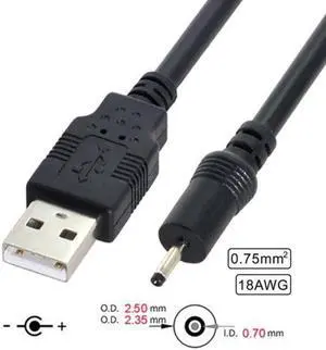 JAENFONG 0.75mm*2 USB 2.0 A Type Male to DC 2.50mm 2.35mm 0.7mm Power Plug 5V Cable 100cm