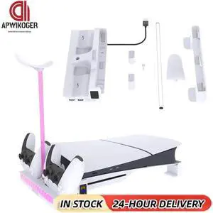 Cooling Stand with Dual Controller Charger Base Stand for PS5 Slim Console for 5 Slim Disc & Editions Cooling Stand with Dual Controller Charger Base Stand for PS5 Slim Console for 5 Slim Disc & Editions