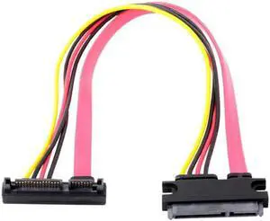 JAENFONG Up Angled SATA III 3.0 7+15 22 Pin SATA Male to Female Data Power Extension Cable 30cm