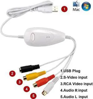 JAENFONG Ezcap1568 159 USB 2.0 Video Capture Card CVBS AV S-video Video Record for DVD DVR VHS Player for Win7/8/10 Win10 64bit & Mac OS