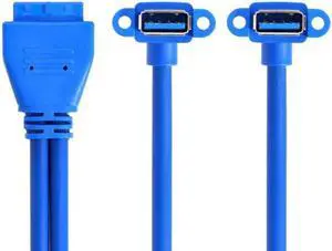 JAENFONG Up Angled USB 3.0 A Type Dual Female to Motherboard 20Pin 19 Pin Box Header Slot Panel Mount Cable 50cm JAENFONG Up Angled USB 3.0 A Type Dual Female to Motherboard 20Pin 19 Pin Box Header Slot Panel Mount Cable 50cm