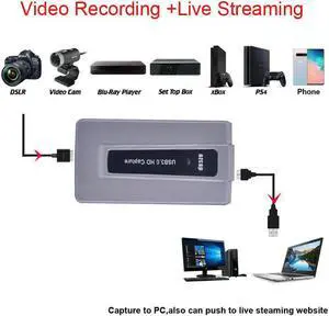 JAENFONG Original Ezcap HDMI To USB 3.0 Video Grabber Box for PS4 Xbox Game DVD Camera PC Video Recording Plate Live Streaming 1080P 60Hz
