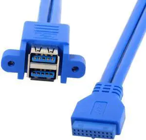 JAENFONG Stackable USB 3.0 Female Panel Type to Motherboard 20Pin Header Cable Dual Ports 50cm