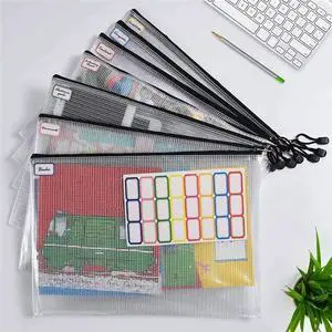 60PCS A3 Folder, Information Zipper Bag Plastic Wallet Mesh File Bag Zipper Bag Zipper Wallet