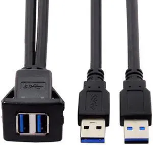 JAENFONG 1m Waterproof Dual USB 3.0 Extension Latch Mount Car AUX Cable for Dashboard Panel