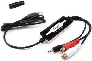 JAENFONG USB Audio Capture Card Grabber for Vinyl Cassette Tape Analog Audio To Digital MP3 Converter,for Phono Tape Player for Mac Win10