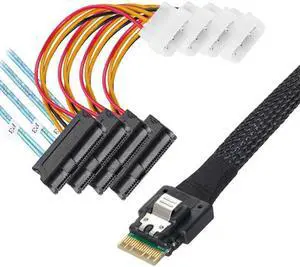 JAENFONG Slimline SAS 4.0 SFF-8654 4i 38pin Host to 4 SAS 29pin SFF-8482 Target Hard Disk Fanout Raid Cable