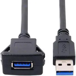 JAENFONG 1m Waterproof Single USB 3.0 Extension Latch Mount Car AUX Cable for Dashboard Panel