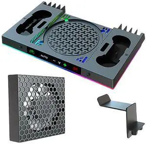 RGB Charging Dock with 3-Levels Fan Cooling Fan Base with Game Discs Card Slot Game Controller Handle Charger for Xbox Series X