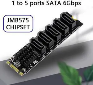 JAENFONG NGFF Key B+M to SATA 3.0 6Gbps 5 Ports Adapter Converter PM Multi Port Select JMB575 2280
