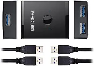 JAENFONG USB 3.0 Bidirectional Switch Selector 2 to 1 PCs Sharing or 1 to 2 Hub for Keyboard Mouse Scanner Printer