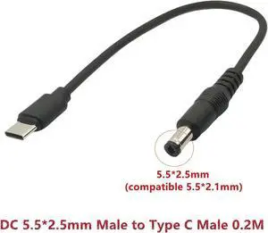 2PCS JAENFONG 22AWG Type C Power Adapter Type C USB Male to DC 5.5x2.1mm Female Connector Charge Barrel Jack Power Adapter USB C 5V Connector(5.5x2.5mm Male)