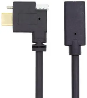 JAENFONG Screw Locking USB 3.1 Type C USB-C Cable Right Angled Male to Female Extension Data Cord for Realsense Camera VR Quest Link 0.3m