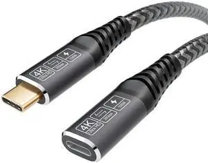 JAENFONG USB C Extension Cable 1.65ft, USB C Male to USB C Female Extension Cable, USB 3.2 / 20Gbps Data & 4K Video Sync Transfer USB C Extender Cable with 100W Fast Charging Compatible Laptop, Grey