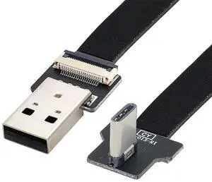 JAENFONG 0.5M Right Angled USB 2.0 Type-A Male to USB-C Type-C Male Data Flat Slim FPC Cable for FPV & Disk & Phone JAENFONG 0.5M Right Angled USB 2.0 Type-A Male to USB-C Type-C Male Data Flat Slim FPC Cable for FPV & Disk & Phone