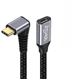 JAENFONG Down & Up Angled USB-C USB 3.1 Type C Male to Female Extension Data Cable 10Gbps 100W with Sleeve for Laptop 0.5m JAENFONG Down & Up Angled USB-C USB 3.1 Type C Male to Female Extension Data Cable 10Gbps 100W with Sleeve for Laptop 0.5m