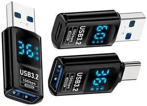 JAENFONG 3pcs/lot Type-C Adapter with Smart LED Digital Display 10Gbps USB-C to USB3.2 Type-A PD 36W Fast Charging Monitoring Display Tester Detector