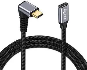 JAENFONG Down & Up Angled USB-C USB 3.1 Type C Male to Female Extension Data Cable 10Gbps 100W with Sleeve for Laptop 2.0m JAENFONG Down & Up Angled USB-C USB 3.1 Type C Male to Female Extension Data Cable 10Gbps 100W with Sleeve for Laptop 2.0m