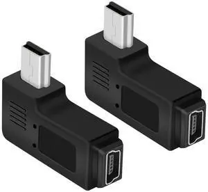 JAENFONG 90 Degree Left Angle Mini 5 Pin Male to Female Adapter,Mini USB Adapter for Dashcams,Bluetooth(2 PCS)
