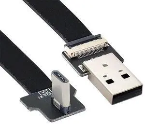 JAENFONG .2M Right Angled USB 2.0 Type-A Male to USB-C Type-C Male Data Flat Slim FPC Cable for FPV & Disk & Phone JAENFONG .2M Right Angled USB 2.0 Type-A Male to USB-C Type-C Male Data Flat Slim FPC Cable for FPV & Disk & Phone