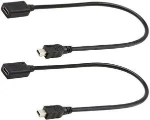 JAENFONG 2-Pack USB 2.0 Type-C Female to USB Mini B Male Extension Cable, 30CM JAENFONG 2-Pack USB 2.0 Type-C Female to USB Mini B Male Extension Cable, 30CM