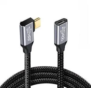JAENFONG Left Right Angled USB-C USB 3.1 Type C Male to Female Extension Data Cable 10Gbps 100W with Sleeve for Laptop 2.0m JAENFONG Left Right Angled USB-C USB 3.1 Type C Male to Female Extension Data Cable 10Gbps 100W with Sleeve for Laptop 2.0m