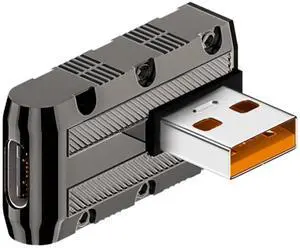 JAENFONG Metal Mecha Model 120W USB3.1 to USB C 90° Angle Adapter 10Gbps USB3.1 Male to USB C Female Right Angle Connector, LED Light, for PC Laptop Wall Charger, Vertical Bend (C Port to Right)