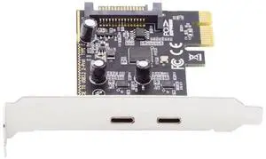 JAENFONG USB PCI-E Express 1x Card USB3.1 Gen1 5Gbps Dual Type-C USB-C Female to PCI-E Adapter ASM1042 with Low Profile Bracket