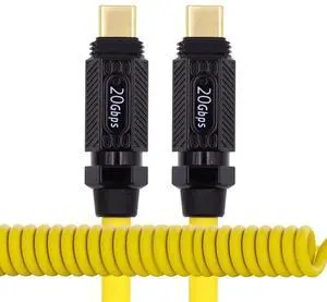 JAENFONG Stretch Coiled Silicone 140W USB-C USB4 Cable 20Gbps 8K Type-C Male to Male Cable Power & Data for Gaming Keyboard Mouse 1.8m/6ft