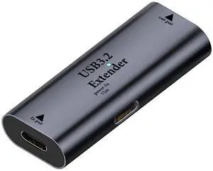 JAENFONG USB C to USB3.2 Signal Amplification Extender Adaptor Extend 10m/32.8ft USB C Input to USB3.2 Output Long Distance Charging Data Connector 5Gbps 5V/3A,LED/Al Hull,with USB C 15W Power Port