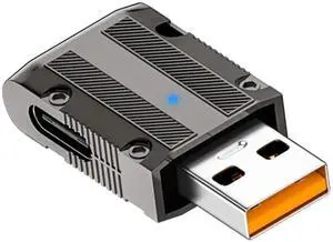 JAENFONG Metal Mech Style USB3.1 to USB C 90° Angle Adapter 10Gbps 120W USB3.1 Gen 2 Male to USB C Female Connector,LED/Hang Hole, for PC Laptop Game Console Wall Charger, Straight (C Port to Right)