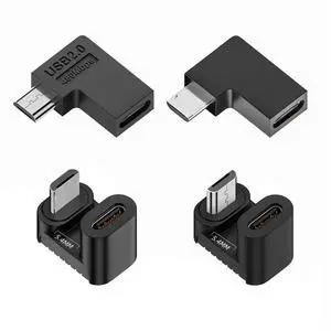 JAENFONG 90/360 Degree Angled USB-C to Micro USB Adapter 4 Pack, USB2.0 Type C Female to Micro USB Male Power Data Adapter(Right & Left &Up & Down) for Phone Tablet