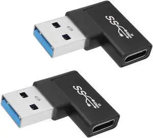JAENFONG 90° Angle USB 3.1 to USB C Adapter 10Gbps USB A Male to Type C Female Right Angle L-Shaped Connector, for Data Transfer OTG 3A Charging, for PC Laptop Tablet,2Pcs (Right Angle Lateral Bend)