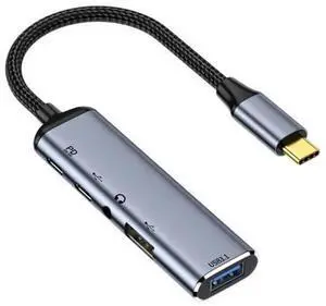 JAENFONG Type C USB-C to Audio 3.5MM Dual USB 3.0 HUB Converter Multiport Adapter with Female 100W PD Power Port JAENFONG Type C USB-C to Audio 3.5MM Dual USB 3.0 HUB Converter Multiport Adapter with Female 100W PD Power Port