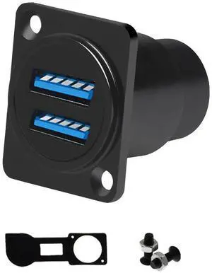 JAENFONG Dual USB 3.0 Panel Mount Adapter - D-Type Female to Female with Waterproof Cover, 5Gbps High-Speed Data Transfer, for External Hard Disks, File Transfers, Mouse, Keyboards & Charging (1 Pack)