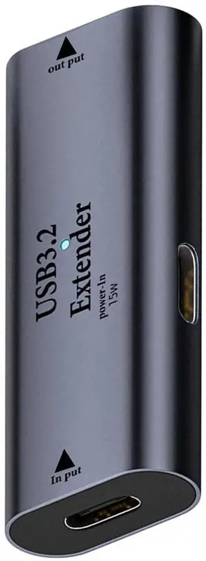 JAENFONG USB C Signal Amplifier Extender Adapter Extension 10m/32.8ft USB C 3.2 Long Distance Charging Data Connector 5Gbps 5V/3A, Built-in Chip/LED/Al Alloy Shell, with USB C 15W Power Port