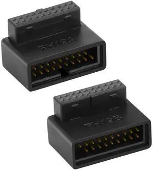 JAENFONG 2-Pack 90 Degree Up & Down Angle USB 3.0 Motherboard Adapter, L Turn 19Pin/20Pin Male to Female Extension Adapter, Socket for Desktop PC Motherboard Internal Connector