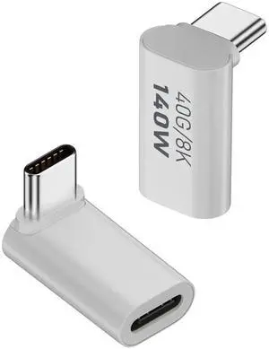 JAENFONG 140W 90° Angle USB4.0 C Adapter 40Gbps Type C Male to Female Right Angle Connector Extender PD140W/8K@60Hz, Al Housing, for Phone Tablet Steam Deck, 2Pcs (Positive Bend)