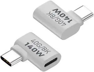 JAENFONG 140W USB C 90°Angle Adapter Extender 40Gbps USB4.0 C Male to Female Right Angle Connector, PD140W(28V5A)/8K@60Hz, Al Alloy Hull, for Phone Tablet Steam Deck, 2Pcs (Side Bend)