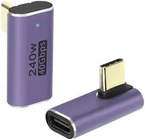 JAENFONG USB4.0 C 90 Degree Angle Adapter 240W 40Gbps Type C 4.0 Male to Female Right Angle Coupler,LED Indicator,8K Audio/Video Transfer,for Smartphone Tablet Steam Deck, 2 Pcs(Vertical Bend)